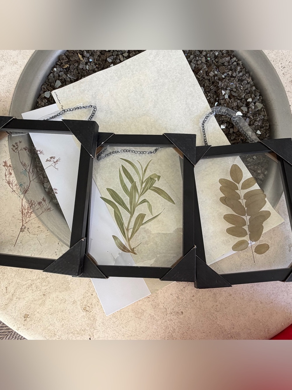 Set of 3 Black Hanging Picture Frames with Botanical Print